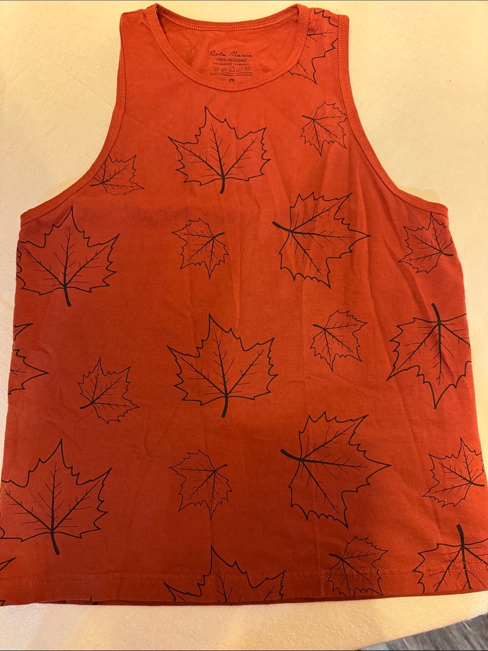 Women's Orange Leaf-Print Tank Top